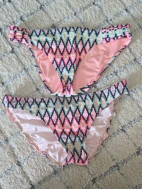 Victoria's Secret Pink and Aqua Geometric Bikini Bottoms Bundle